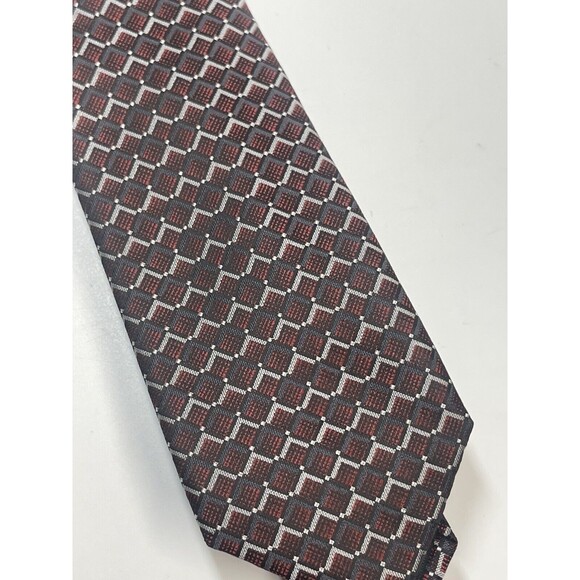 Alfani Geometric Print Silk Blend Neck Tie In Burgundy New - Picture 2 of 7